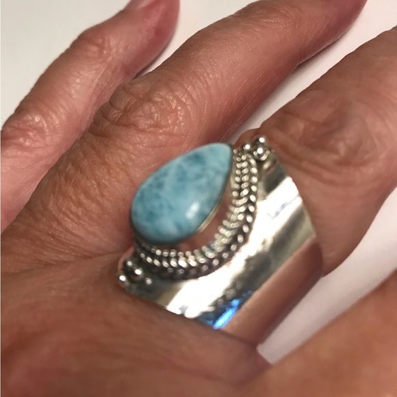 Larimar Stamped 925 Sterling Silver Ring - Picture 3 of 6